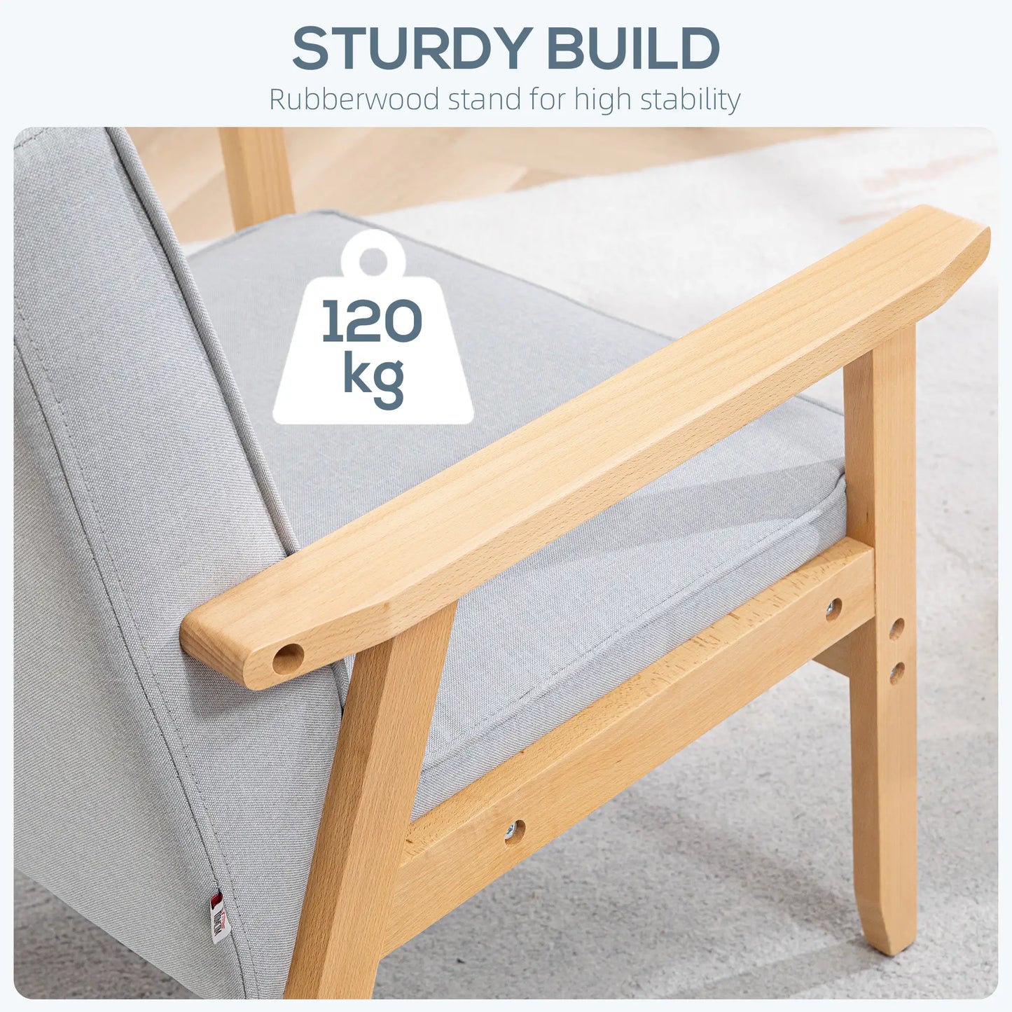 Modern Armchair Fabric, Accent Chair with Tufted Back, Wood Legs and Thick Padding for Living Room, Bedroom, Light Grey Accent Chairs at Gallery Canada