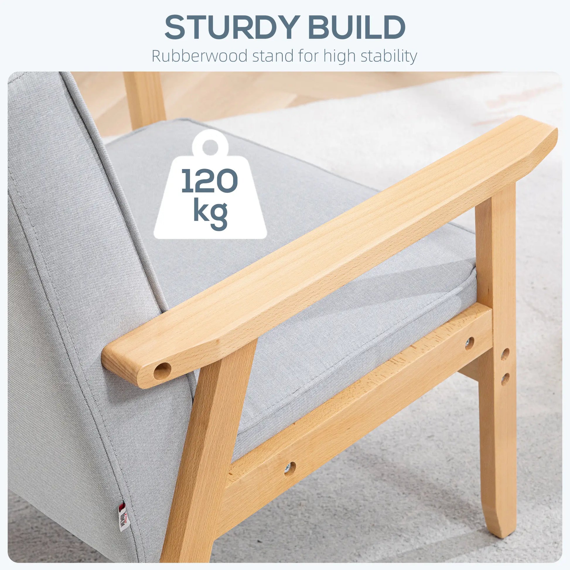 Modern Armchair Fabric, Accent Chair with Tufted Back, Wood Legs and Thick Padding for Living Room, Bedroom, Light Grey Accent Chairs at Gallery Canada