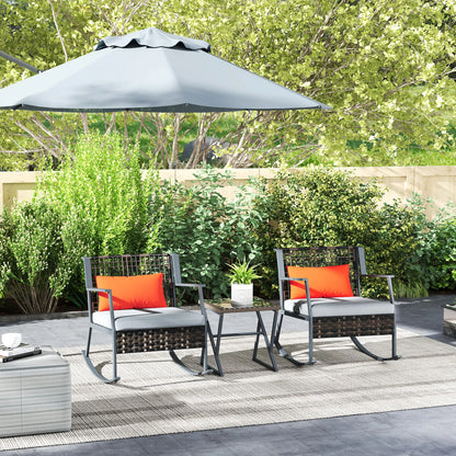 3 Pc Rocking Bistro Set, Wicker Patio Furniture with Cushions, Glass Table, Grey Outdoor Rocking Chairs at Gallery Canada