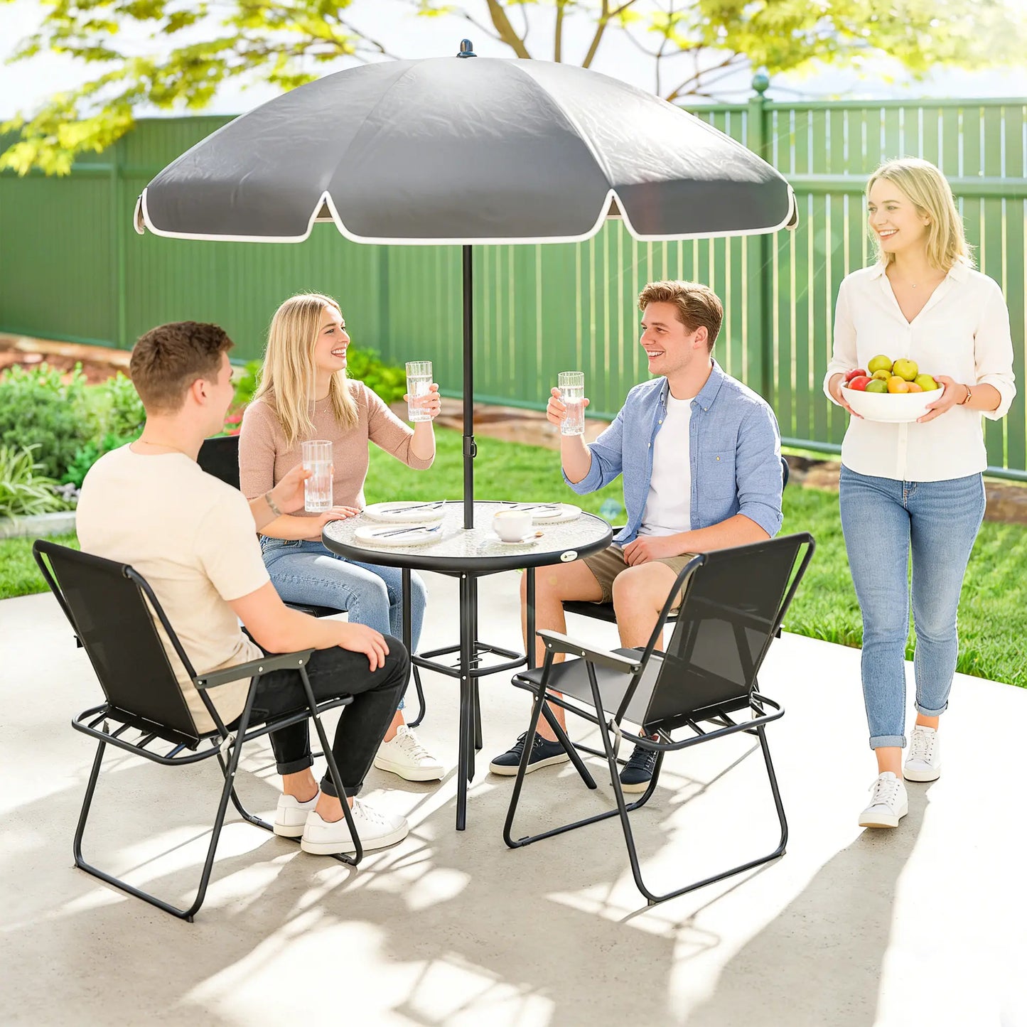 6 Piece Patio Dining Set, Glass Table, Folding Chairs, Black Outdoor Dining Sets at Gallery Canada