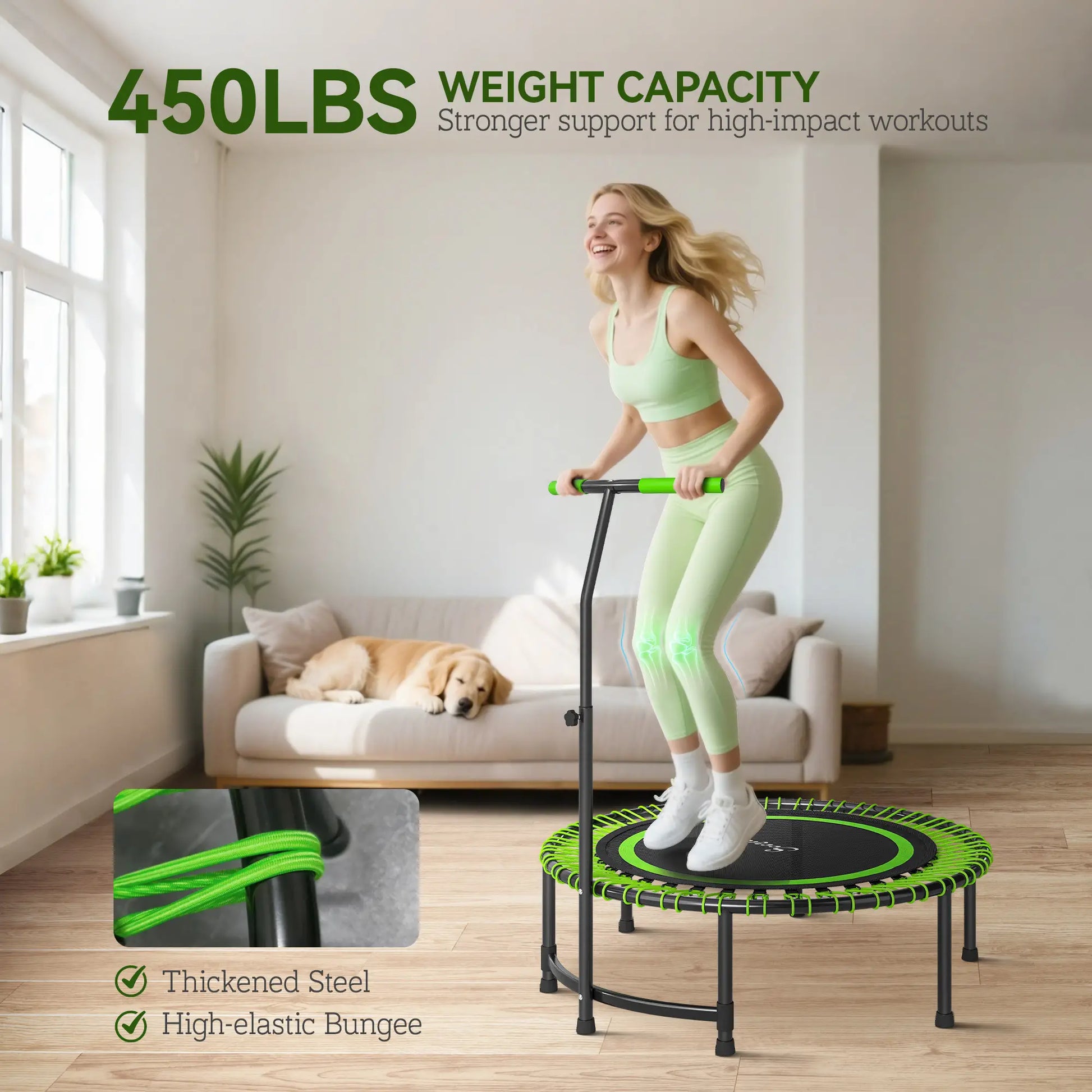 45" Rebounder Trampoline for Adults, Mini Fitness Bungee Rebounder with Adjustable Handle Trampolines at Gallery Canada