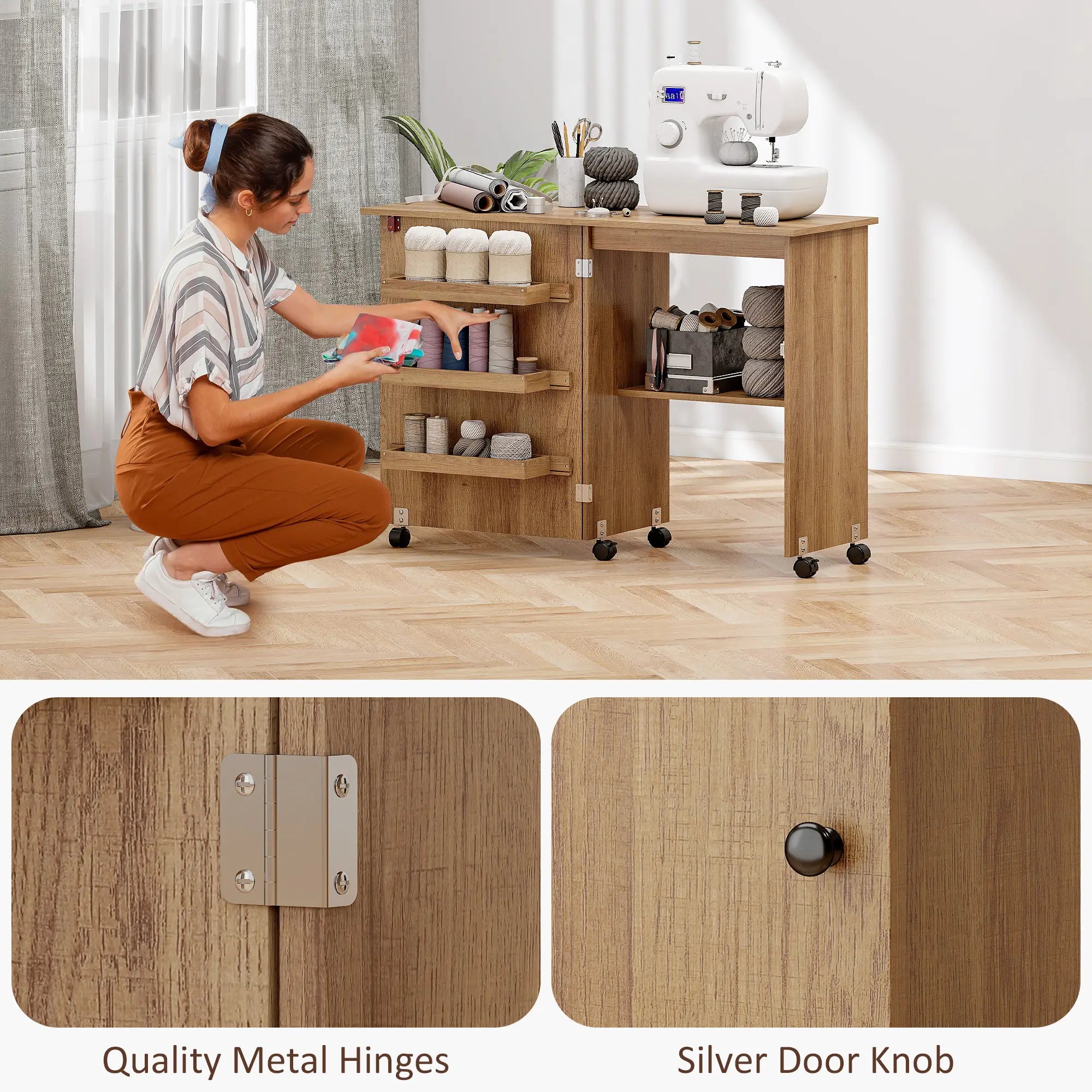 Sewing Machine Cabinet, Folding Table with Storage, Brown Storage Cabinets at Gallery Canada