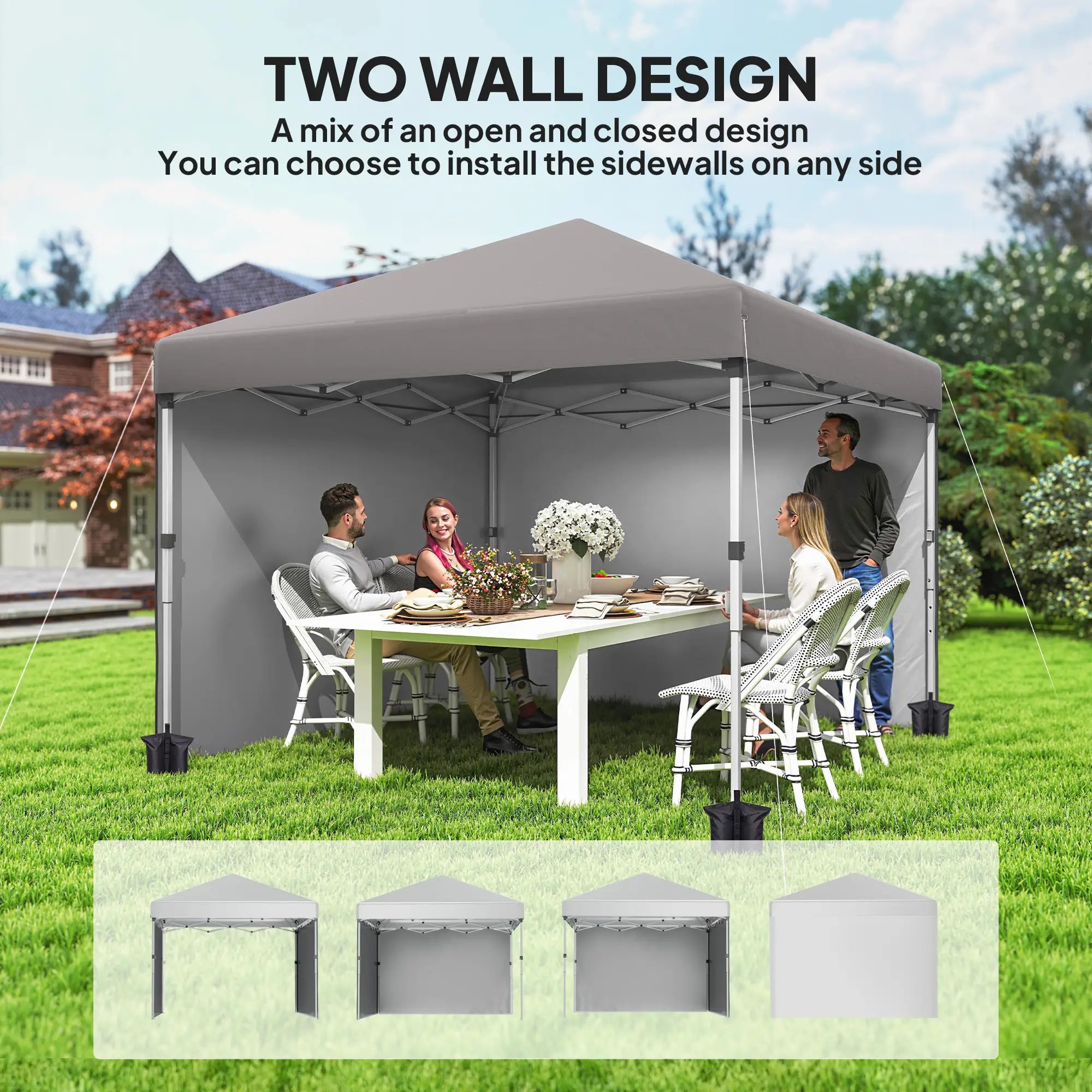 10' x 10' Pop Up Canopy, Sidewalls, Roller Bag, Adjustable Tent, Grey Pop Up Canopies at Gallery Canada