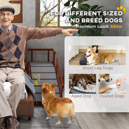 Wooden Dog Ramp, 49" Long, Non-Slip Rug, Removable Guardrails, Brown Dog Stairs at Gallery Canada
