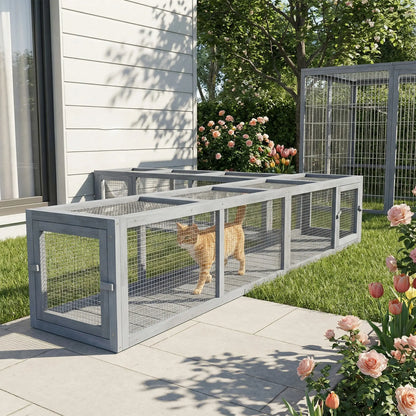 79" Long Cat Tunnel, L-Shape, Extendable, Removable Door, Dark Grey Outdoor Cat Enclosures at Gallery Canada