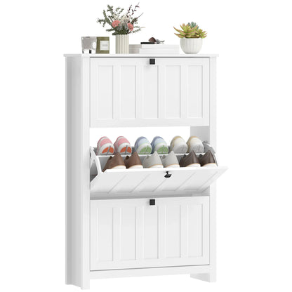 Slim Shoe Cabinet, 3 Flip Drawers, Adjustable Shelves, Holds 18 Pairs, White Shoe Storage Cabinets & Racks at Gallery Canada