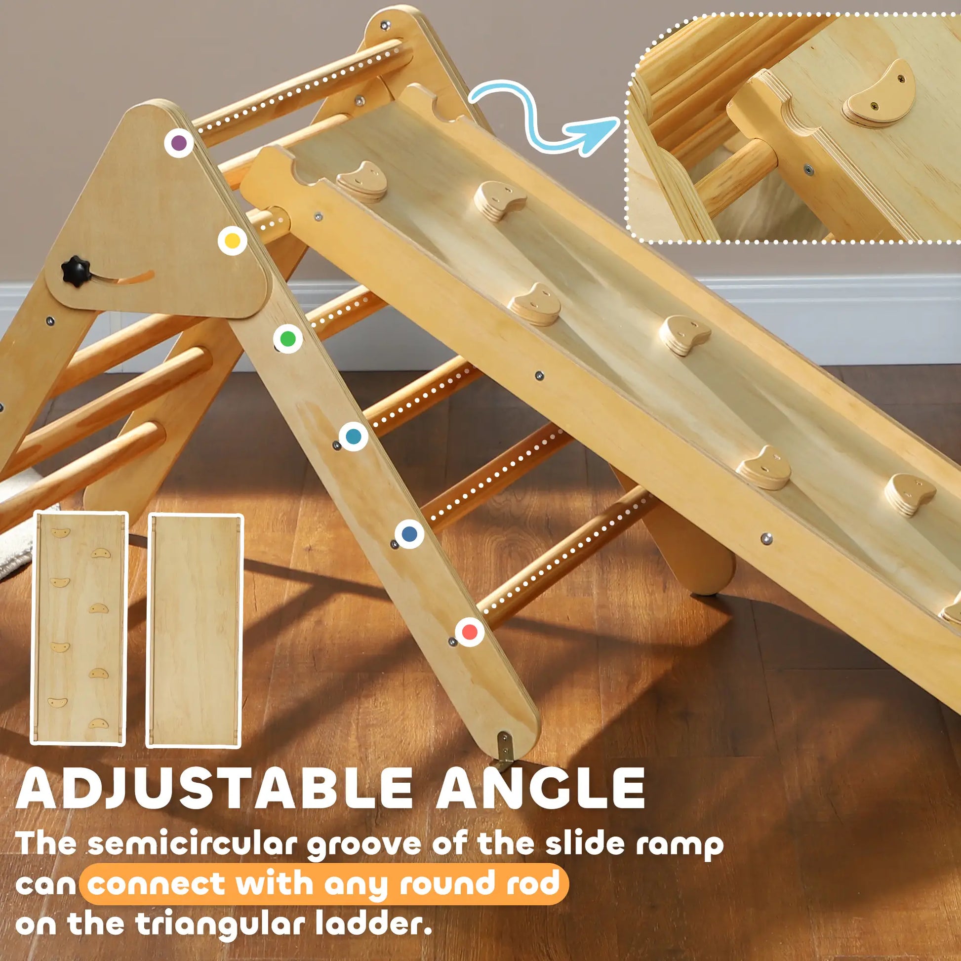 Pikler Triangle Set, 3 in 1 Climbing Toys with Ramp, Nature Wood Baby Gym & Playmats at Gallery Canada