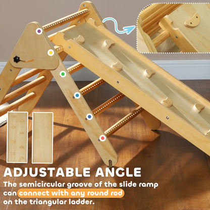 Pikler Triangle Set, 3 in 1 Climbing Toys with Ramp, Nature Wood Baby Gym & Playmats at Gallery Canada