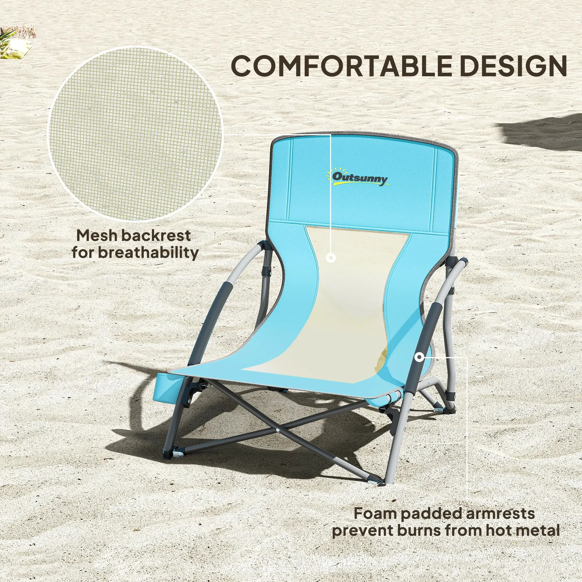 Folding Beach Chairs, Mesh Back, Carry Bag, Cup Holder, 22.8