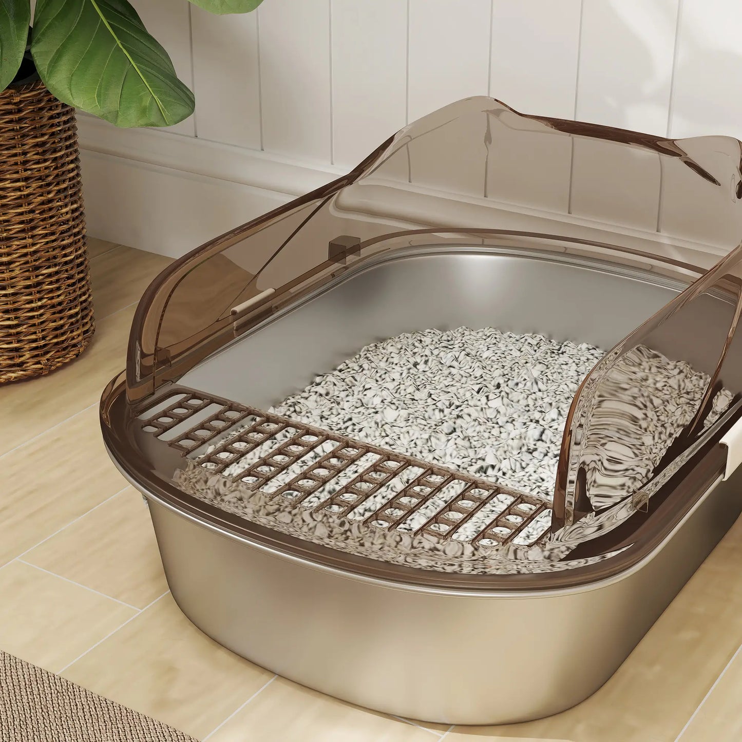 Stainless Steel Cat Litter Box, High Sided, Steps, Scoop, Anti-Leak Cat Litter Box Enclosures at Gallery Canada