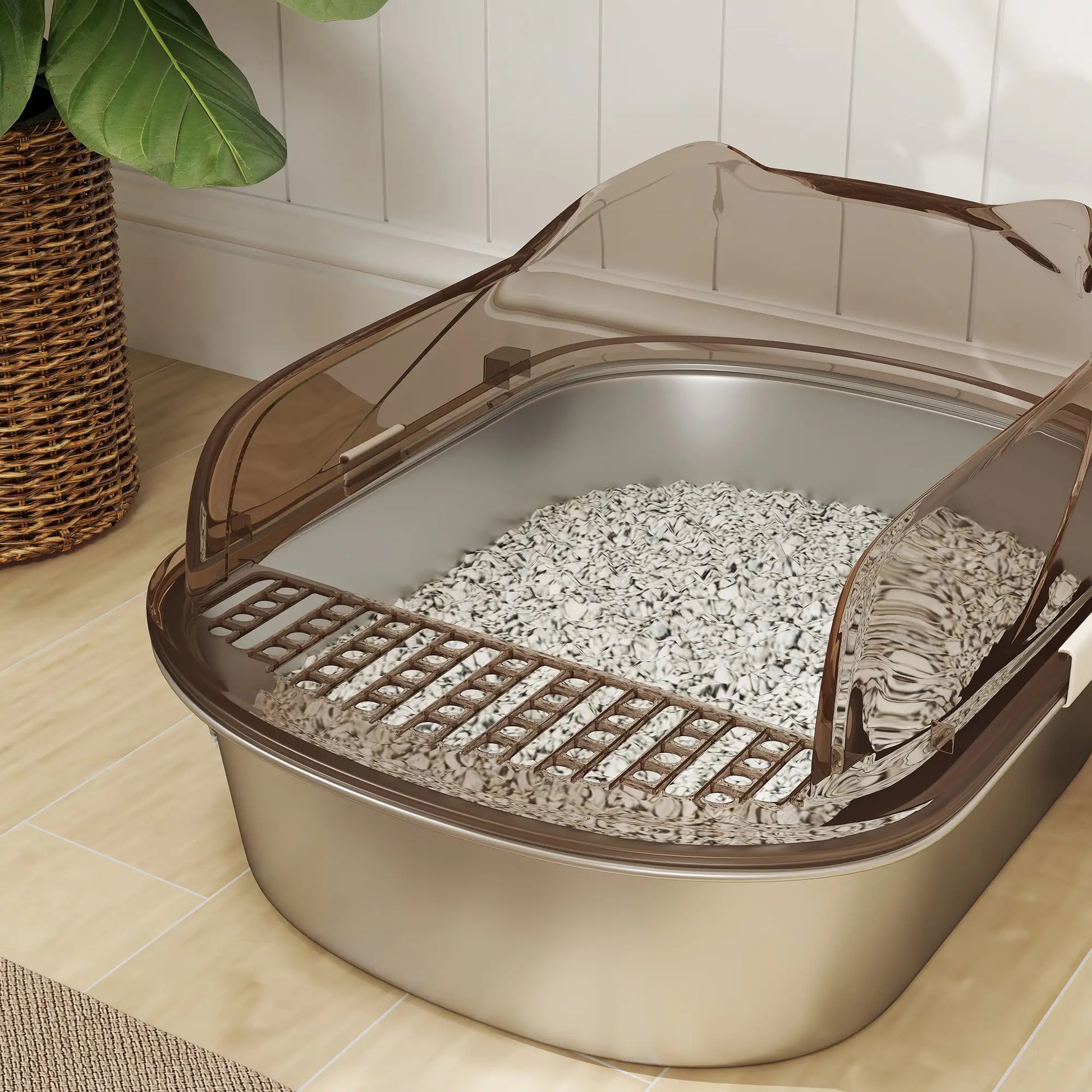 Stainless Steel Cat Litter Box, High Sided, Steps, Scoop, Anti-Leak Cat Litter Box Enclosures at Gallery Canada