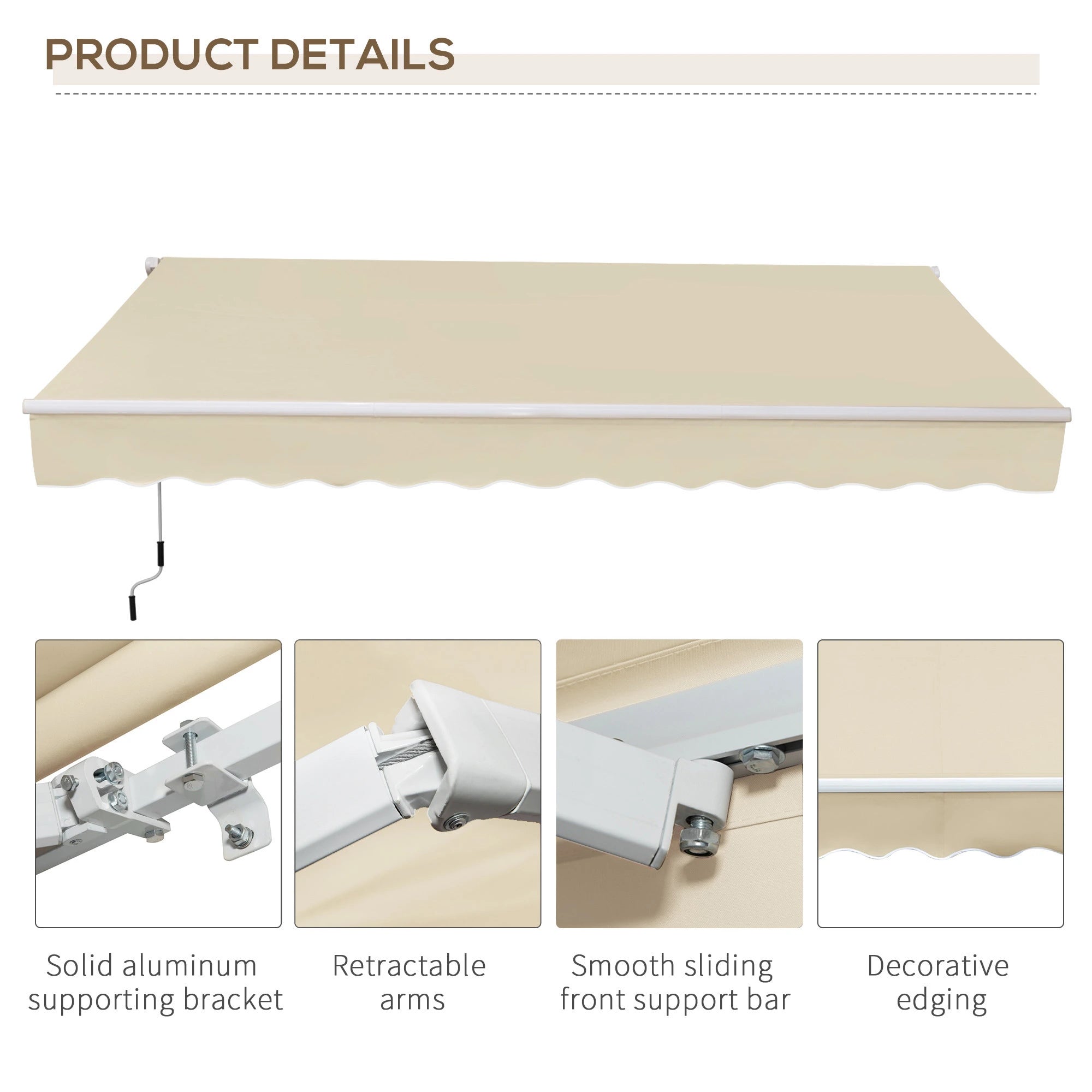 12' x 8' Retractable Patio Awning, Manual Crank Handle, UV Water-Resistant, Cream Patio Awnings at Gallery Canada