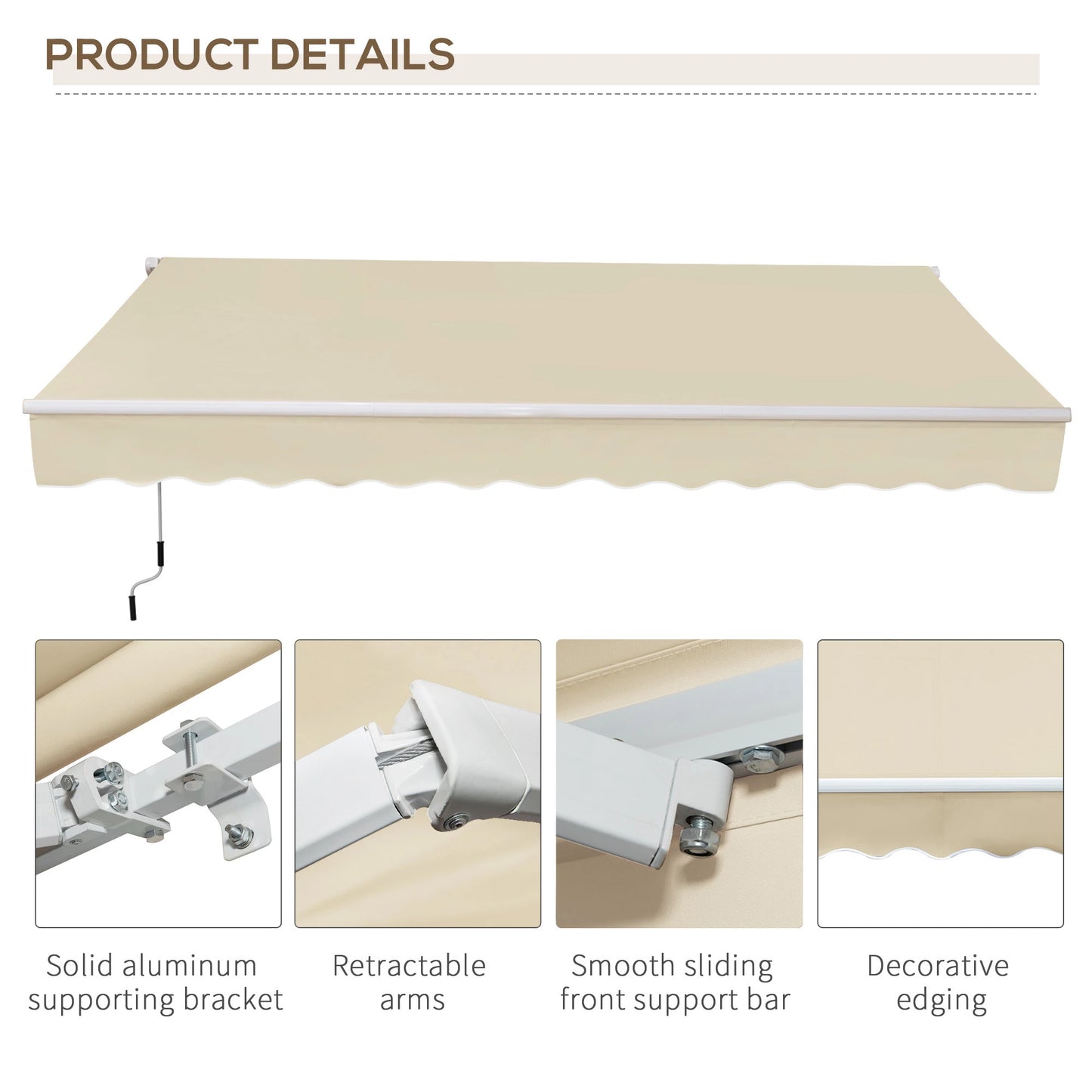 12' x 8' Retractable Patio Awning, Manual Crank Handle, UV Water-Resistant, Cream Patio Awnings at Gallery Canada