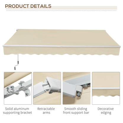 12' x 8' Retractable Patio Awning, Manual Crank Handle, UV Water-Resistant, Cream Patio Awnings at Gallery Canada