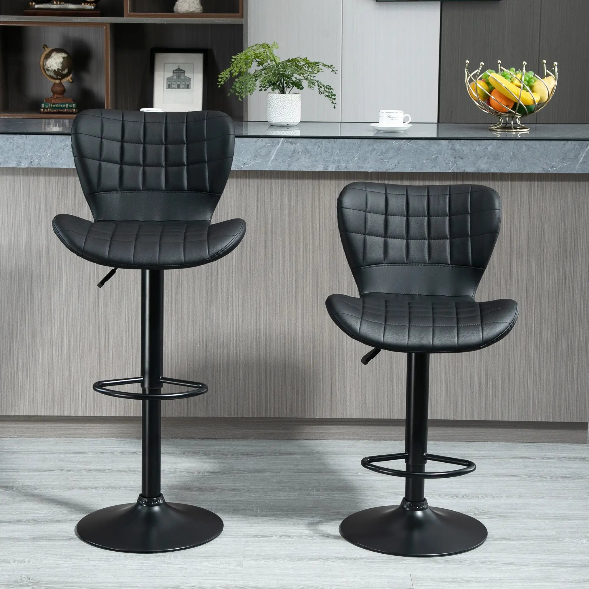 Adjustable Swivel Bar Stools, Set of 2, PU Leather, Black Bar Stools at Gallery Canada