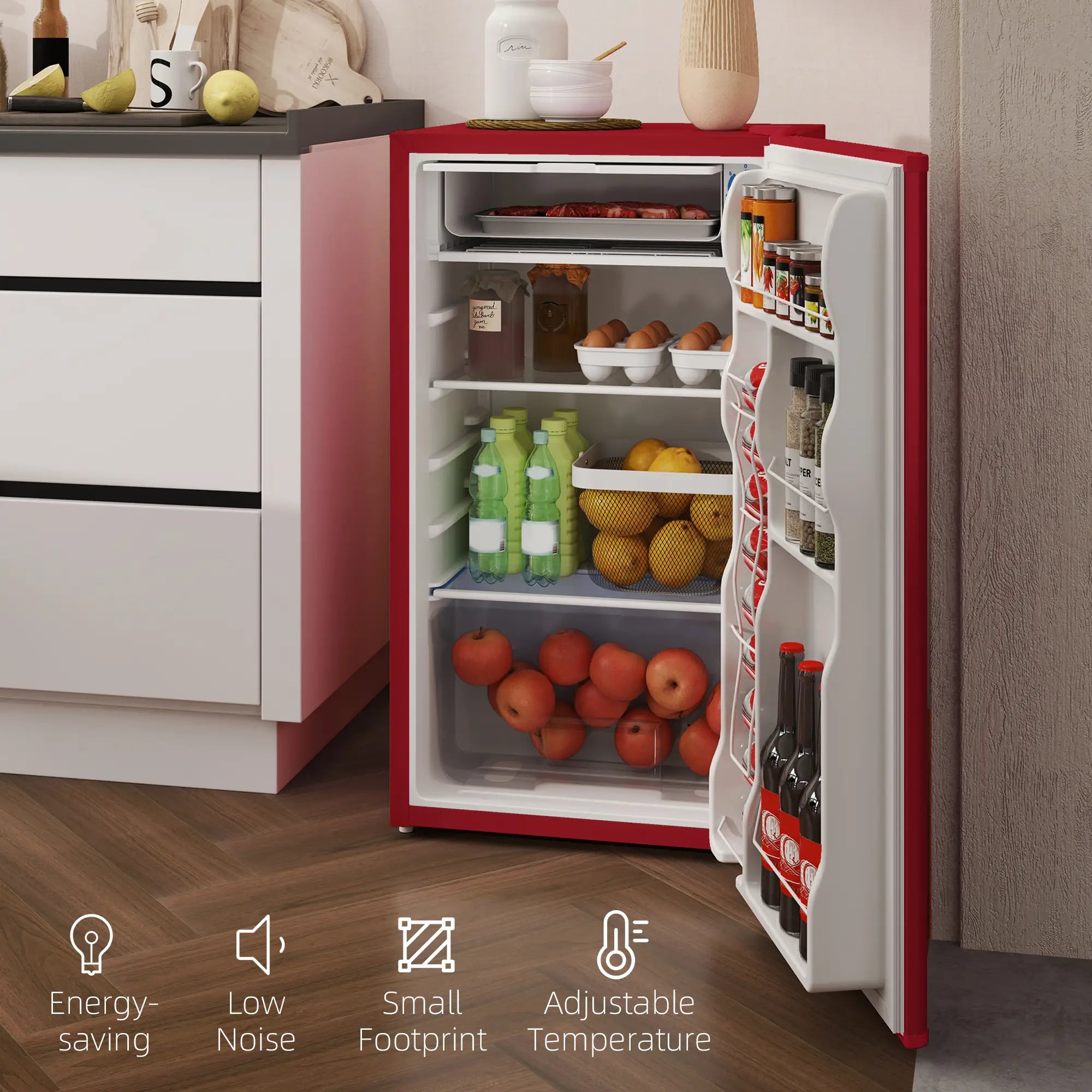 Compact Refrigerator, Mini Fridge with Freezer, Adjustable Shelf, Red Small Kitchen Appliances at Gallery Canada