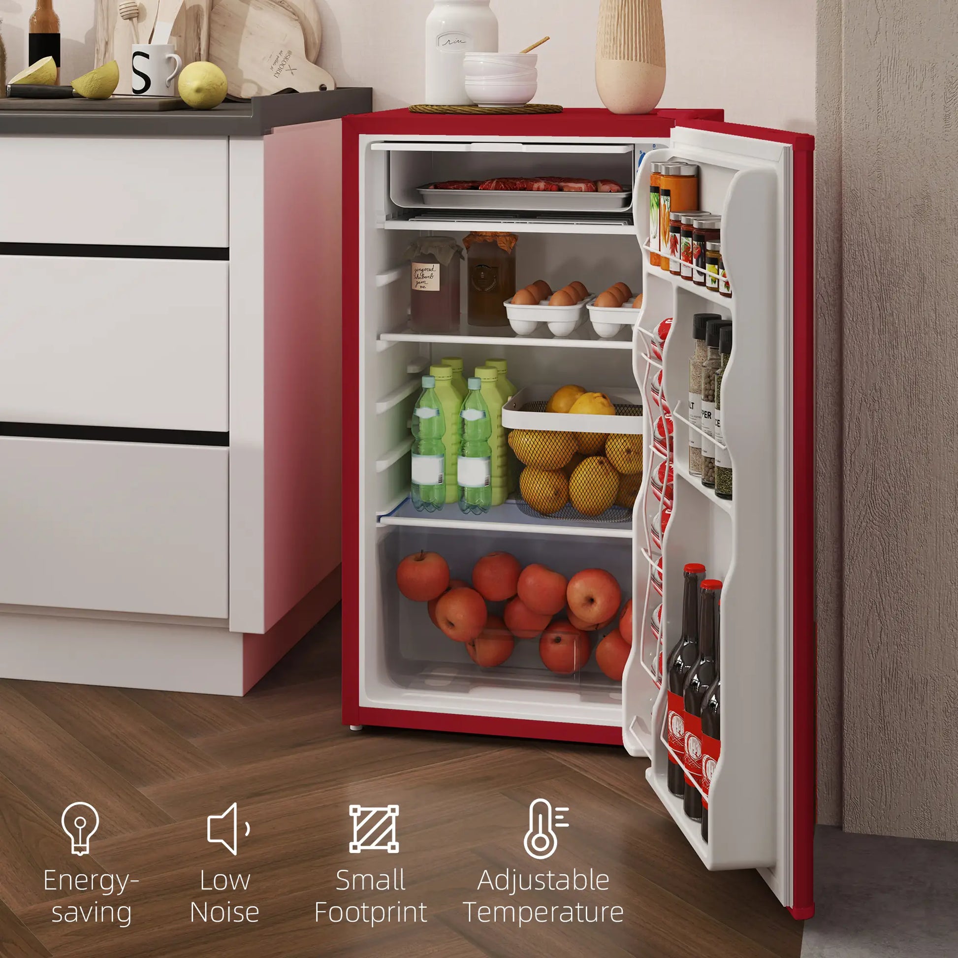 Compact Refrigerator, Mini Fridge with Freezer, Adjustable Shelf, Red Small Kitchen Appliances at Gallery Canada