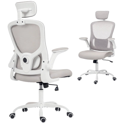 Mesh Office Chair, Adjustable Headrest, Lumbar Support, Flip-Up Armrests, Grey Task Chairs at Gallery Canada