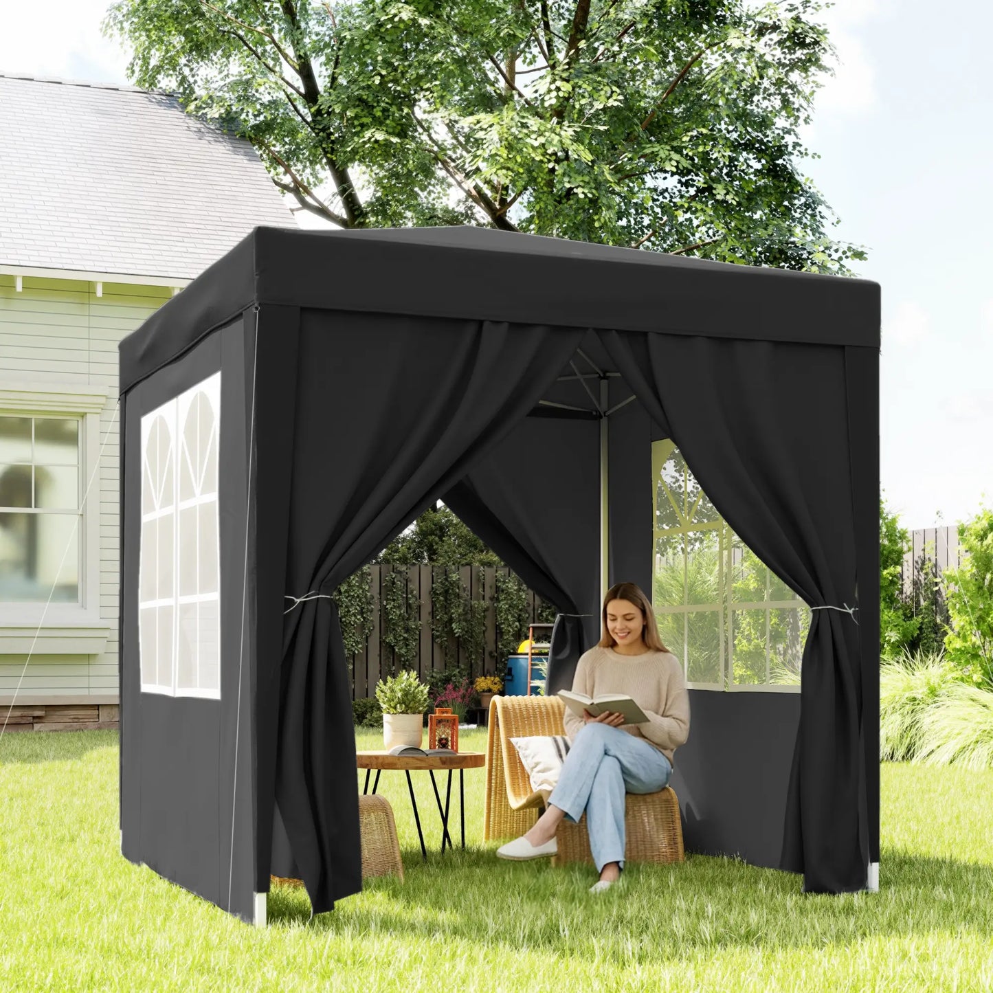 6.6'x6.6' Pop Up Canopy Tent, Instant Sun Shelter, Black Pop Up Canopies at Gallery Canada