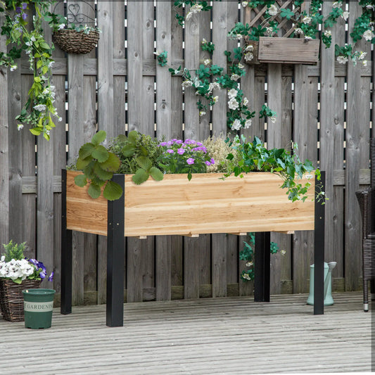Raised Garden Bed, Elevated Planter Box, 47x24x29, Metal Frame, Wooden Pot Elevated Garden Beds Natural and Black at Gallery Canada
