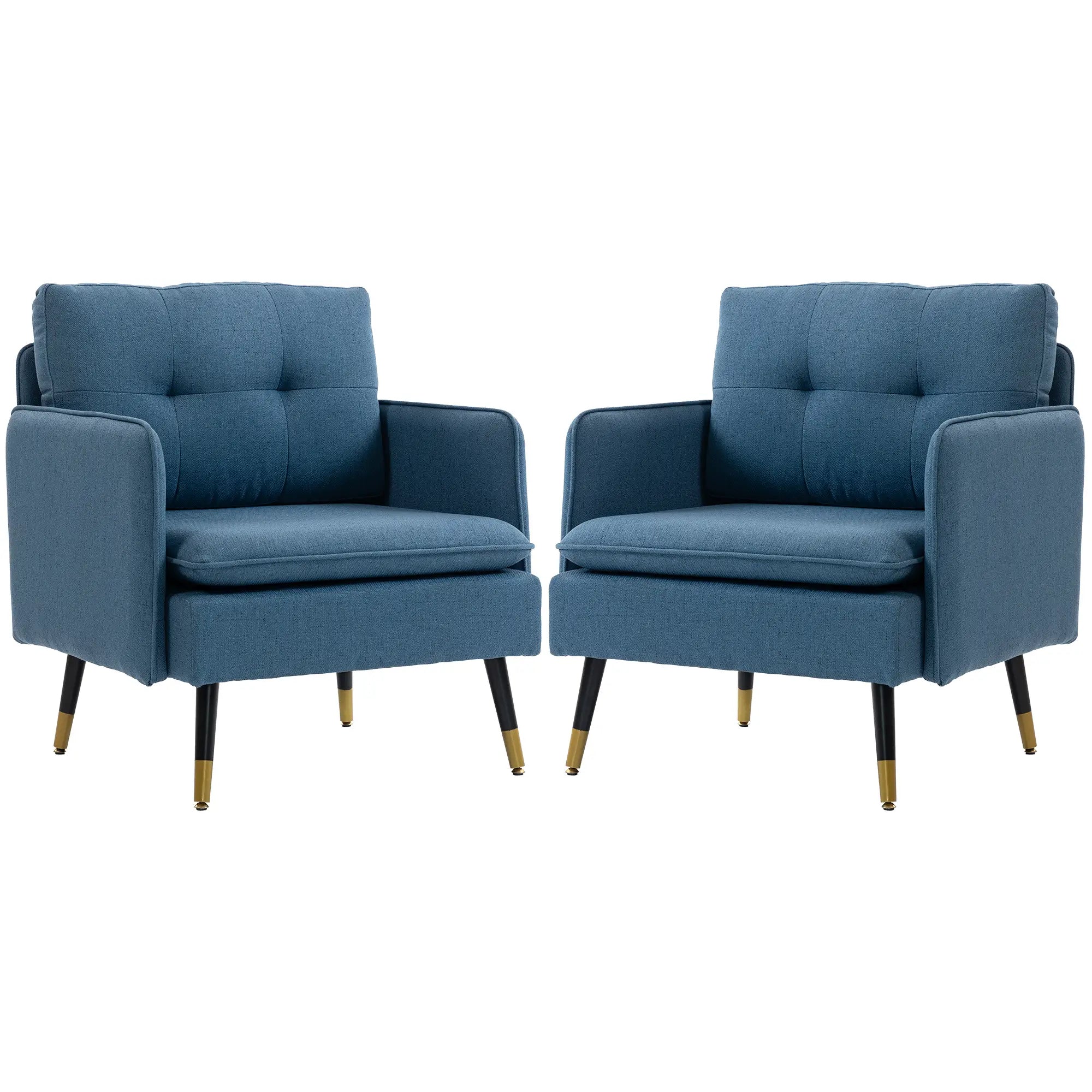 Accent Chairs Set of 2, Upholstered Armchairs with Tufted Back Cushion Accent Chairs Dark Blue at Gallery Canada