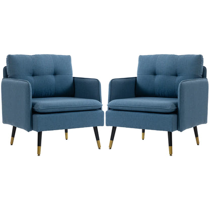 Accent Chairs Set of 2, Upholstered Armchairs with Tufted Back Cushion Accent Chairs Dark Blue at Gallery Canada