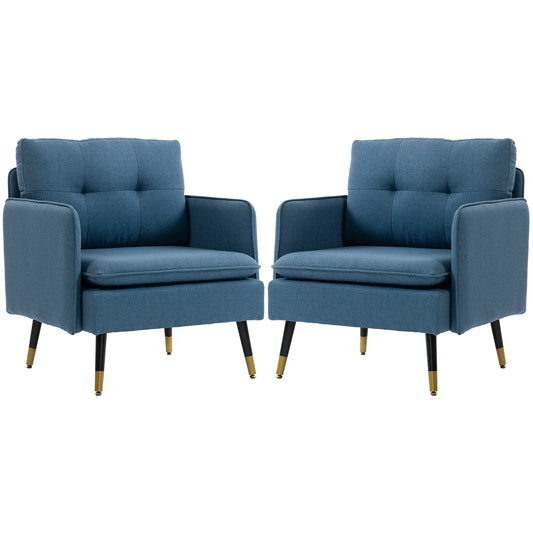 Accent Chairs Set of 2, Upholstered Armchairs with Tufted Back Cushion Accent Chairs Dark Blue at Gallery Canada