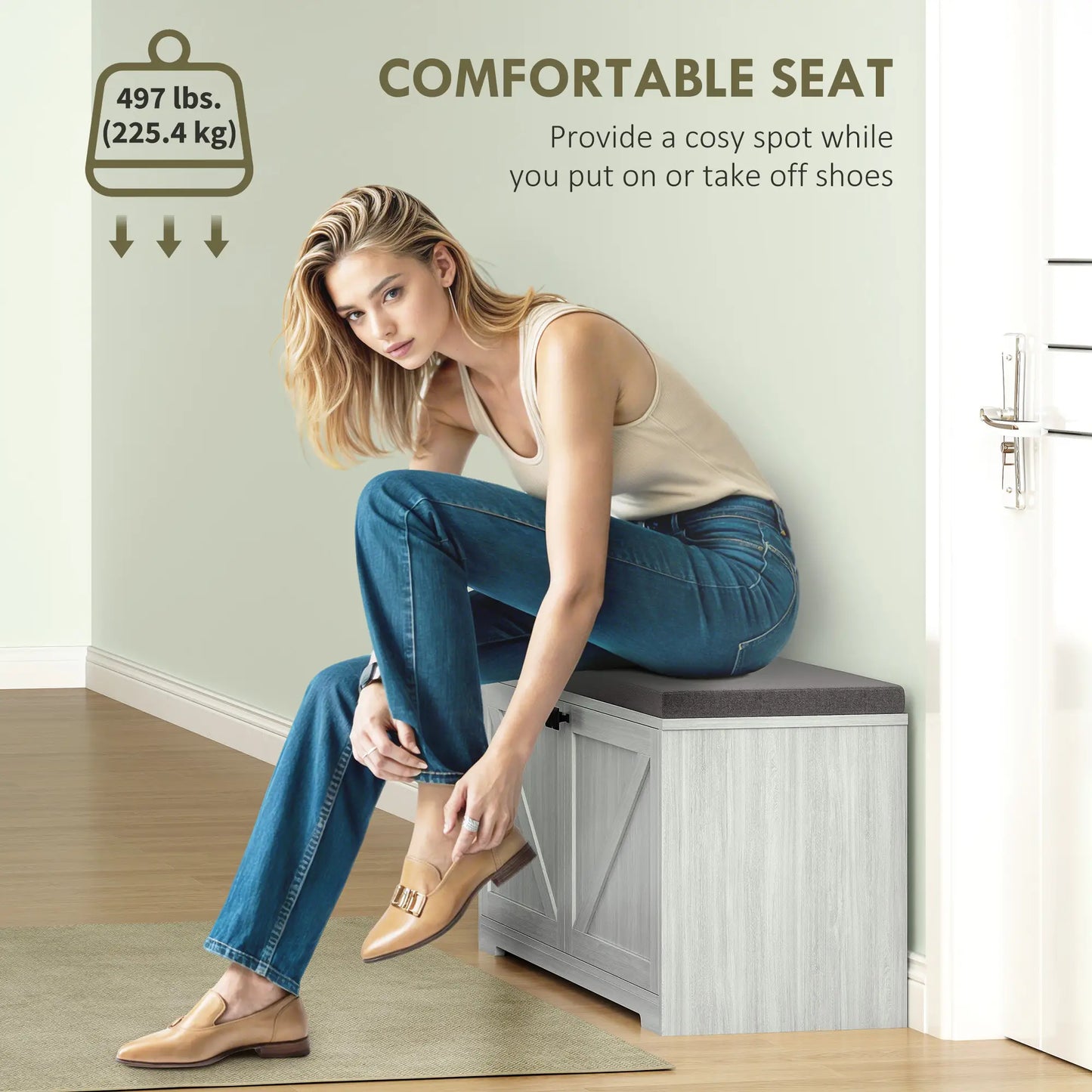 Shoe Storage Bench, Padded Seat, Holds 352 lb, 8 Pairs, Light Grey Shoe Storage Cabinets & Racks at Gallery Canada