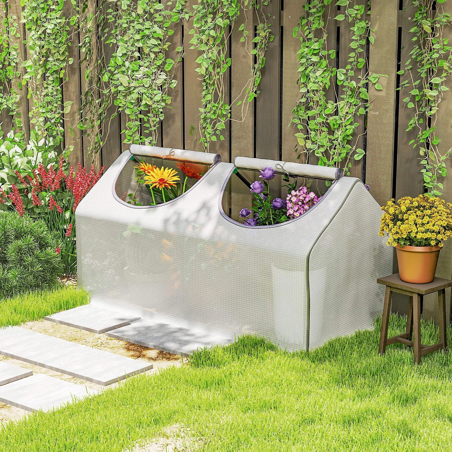 Mini Tunnel Greenhouse, 47" x 24" x 24", Steel Frame PE Cover, White Mini Greenhouses at Gallery Canada