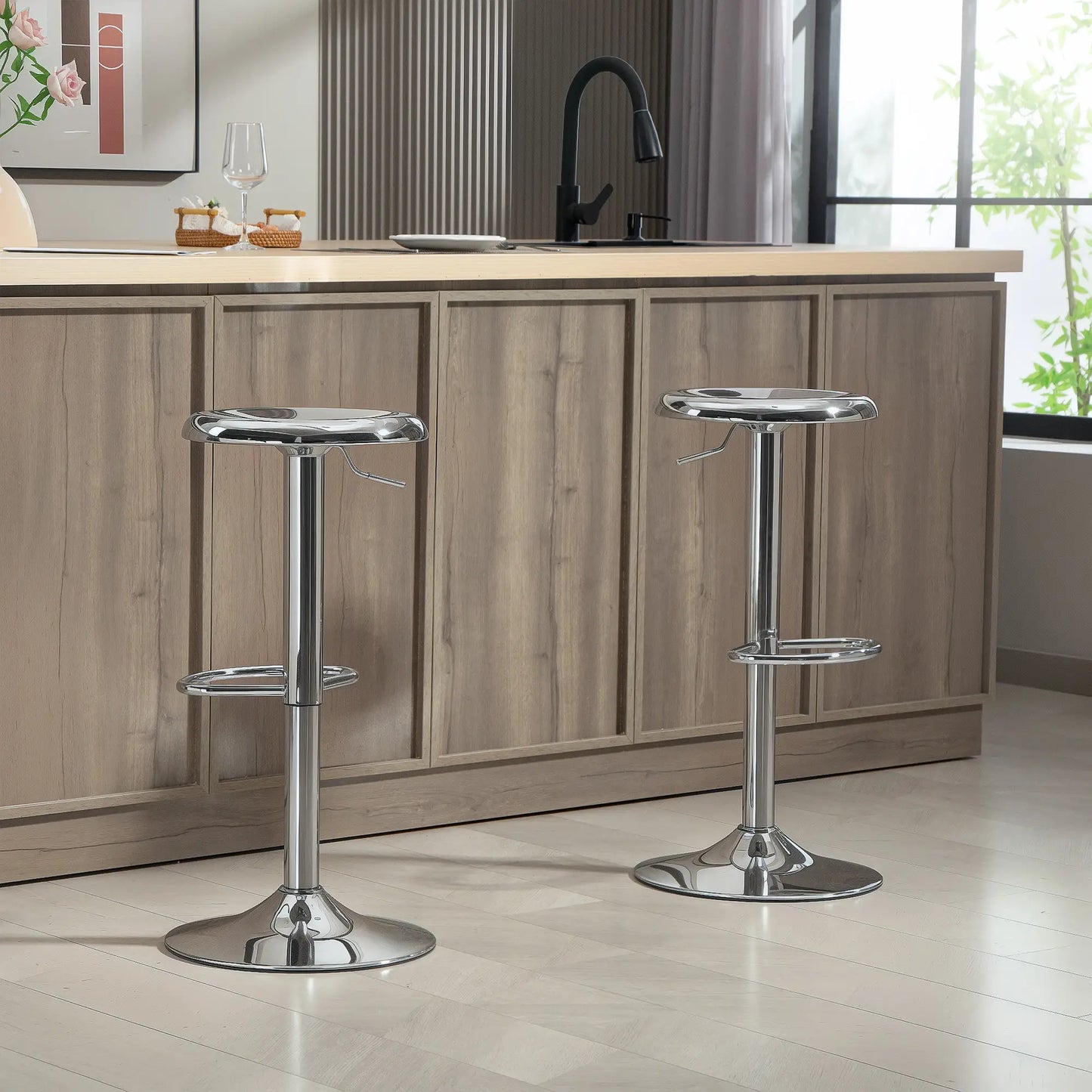 Steel Bar Stools Set of 2, Adjustable Counter Height, Silver Bar Stools at Gallery Canada