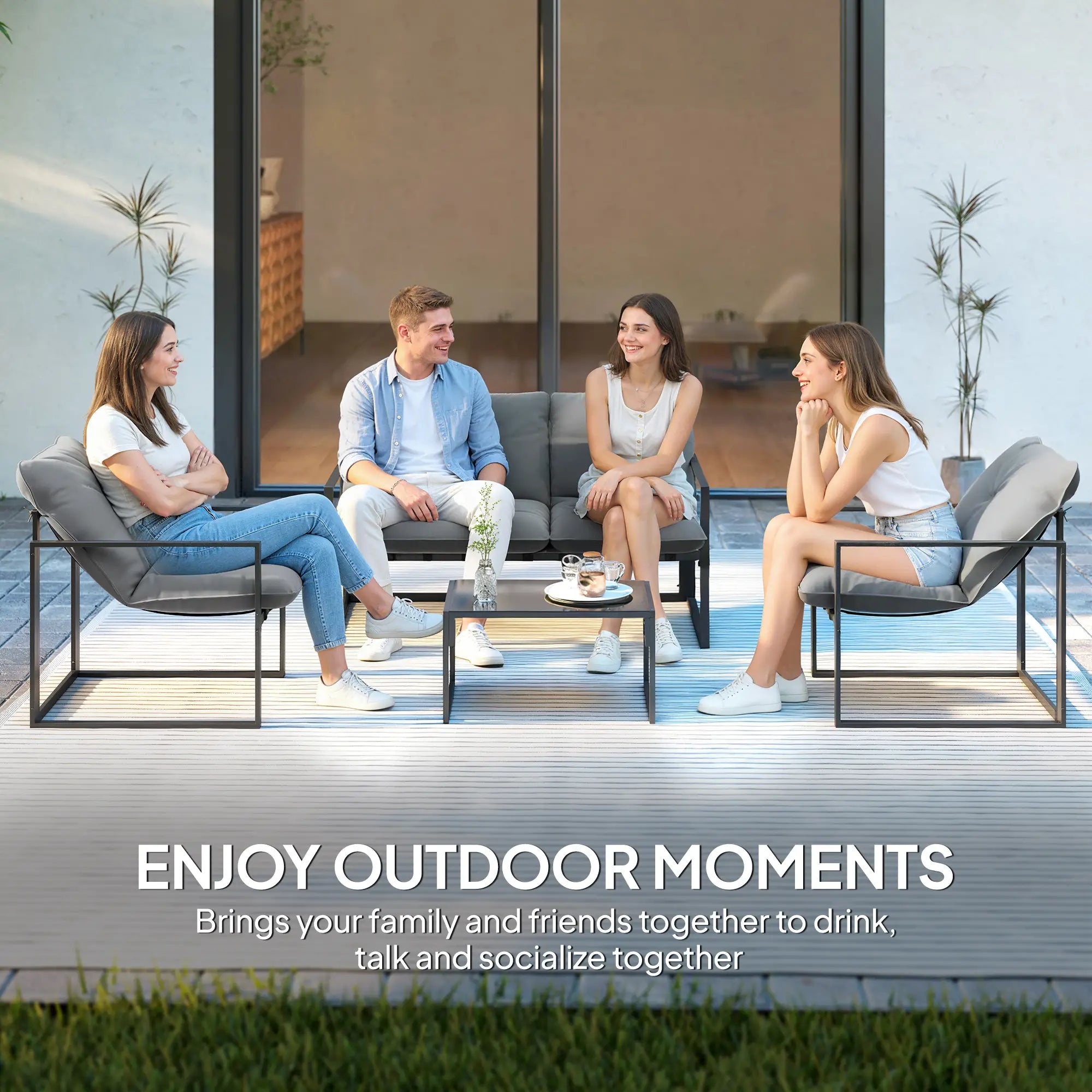 4 Piece Outdoor Furniture Set, Patio Conversation Set, Light Grey Patio Furniture Sets at Gallery Canada
