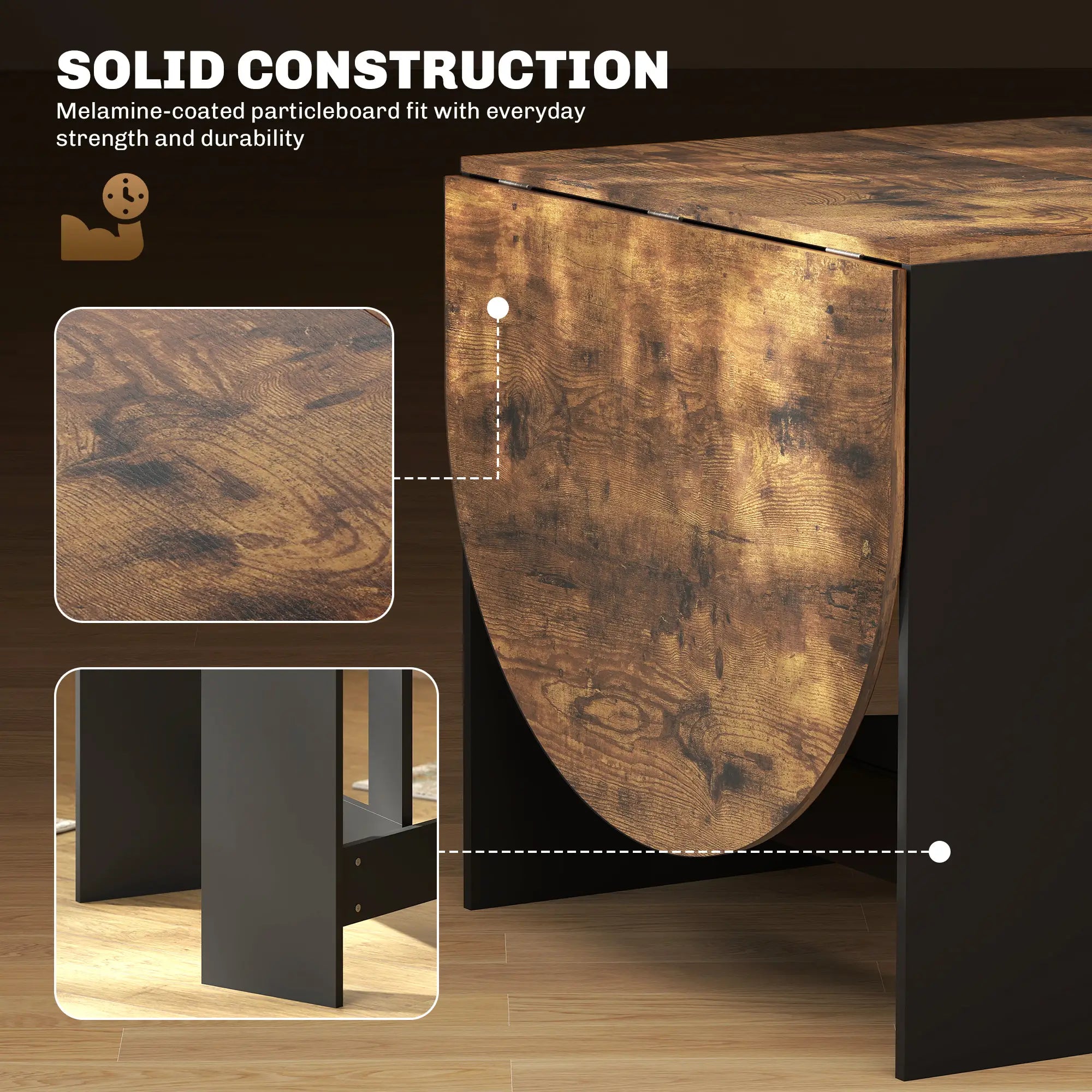 Oval Folding Dining Table, Drop Leaf Kitchen Table, Rustic Brown, Brown Dining Tables at Gallery Canada