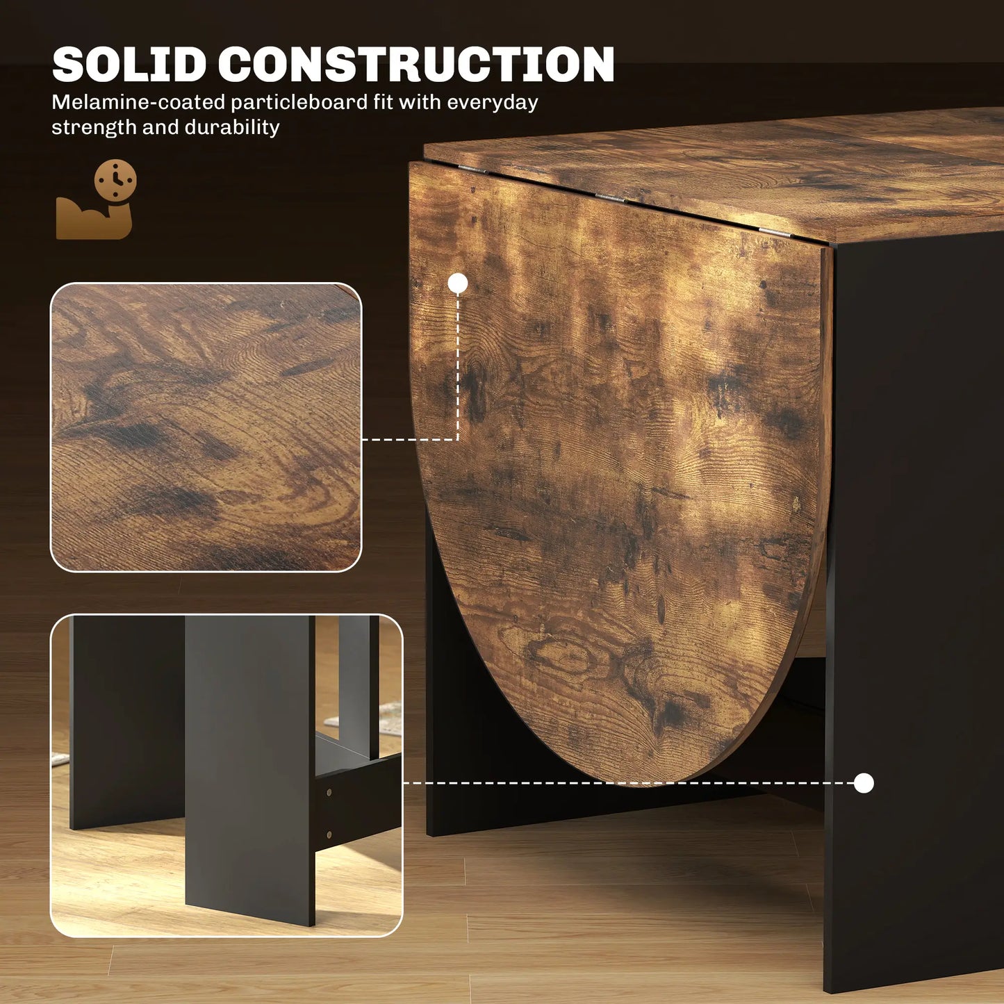 Oval Folding Dining Table, Drop Leaf Kitchen Table, Rustic Brown, Brown Dining Tables at Gallery Canada