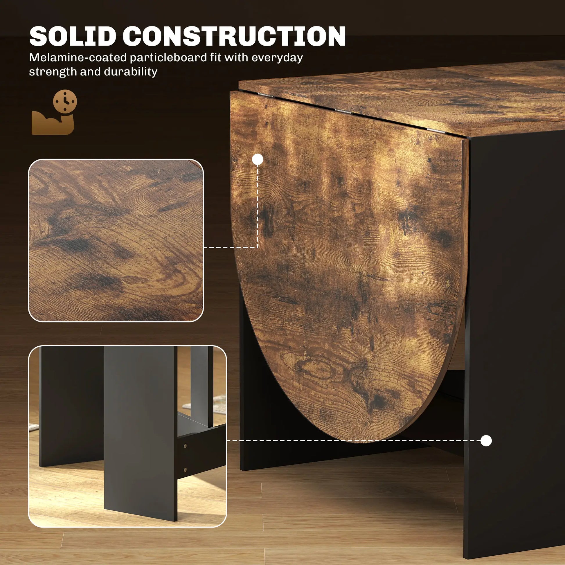 Oval Folding Dining Table, Drop Leaf Kitchen Table, Rustic Brown, Brown Dining Tables at Gallery Canada