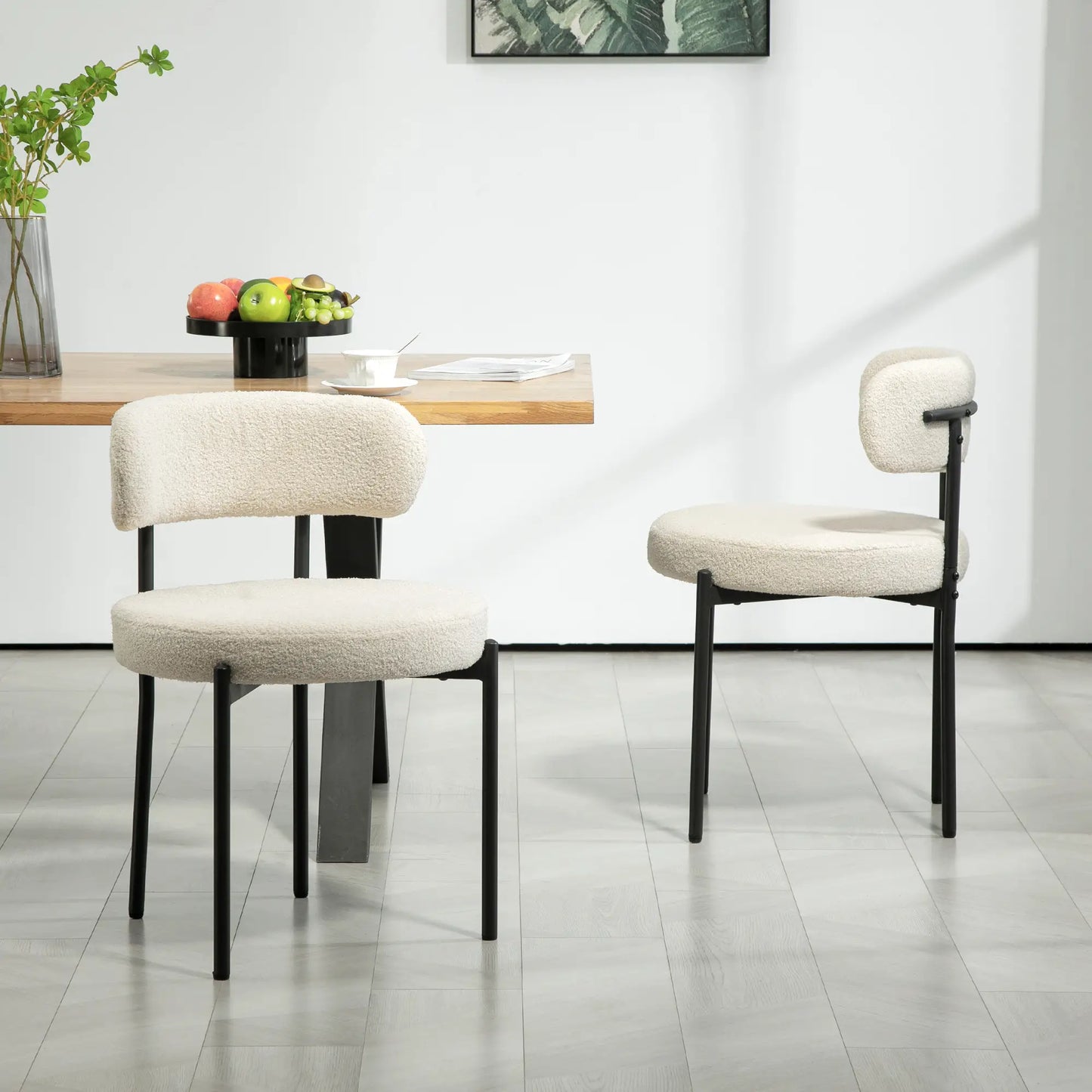 Modern Dining Chairs, Berber Fleece Upholstery, Steel Legs, Beige Dining Chairs at Gallery Canada