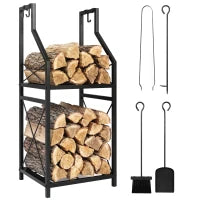 2-Tier Metal Firewood Rack, 4 Fireplace Tools, Black Firewood Racks at Gallery Canada