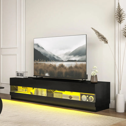 Lighted TV Stand for 75" TVs, TV Cabinet with Storage, High Gloss, Black TV Stands at Gallery Canada