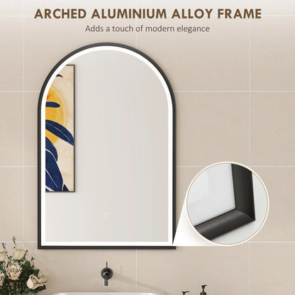 24" x 36" LED Bathroom Mirror, Arched Tempered Glass, Anti-Fog, Dimmable, Black Bath Accessories at Gallery Canada