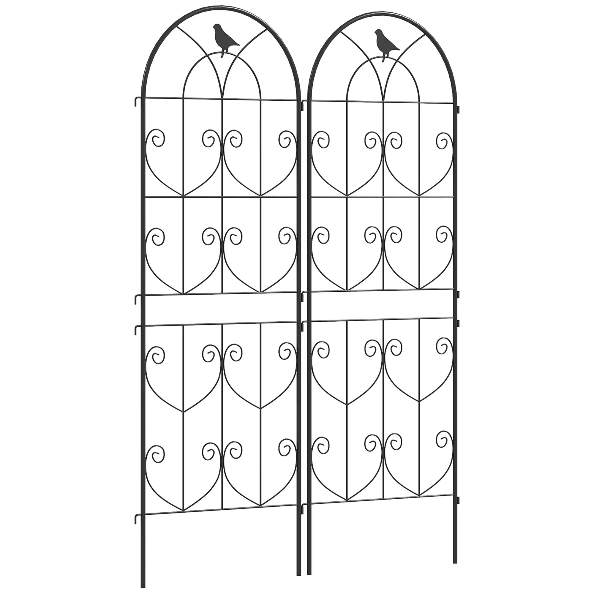 Metal Garden Trellis Set, Bird Design, 150 x 50 cm, Black Plant Stands at Gallery Canada