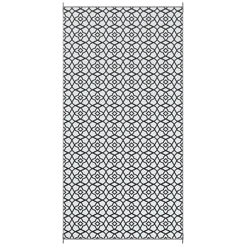 Reversible Outdoor Rug, Waterproof, 9' x 18', Clover, Black and White