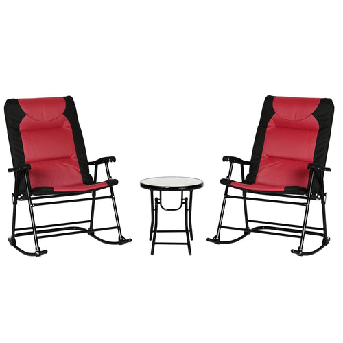 3pc Patio Rocking Chair Set, Foldable, Outdoor, Red
