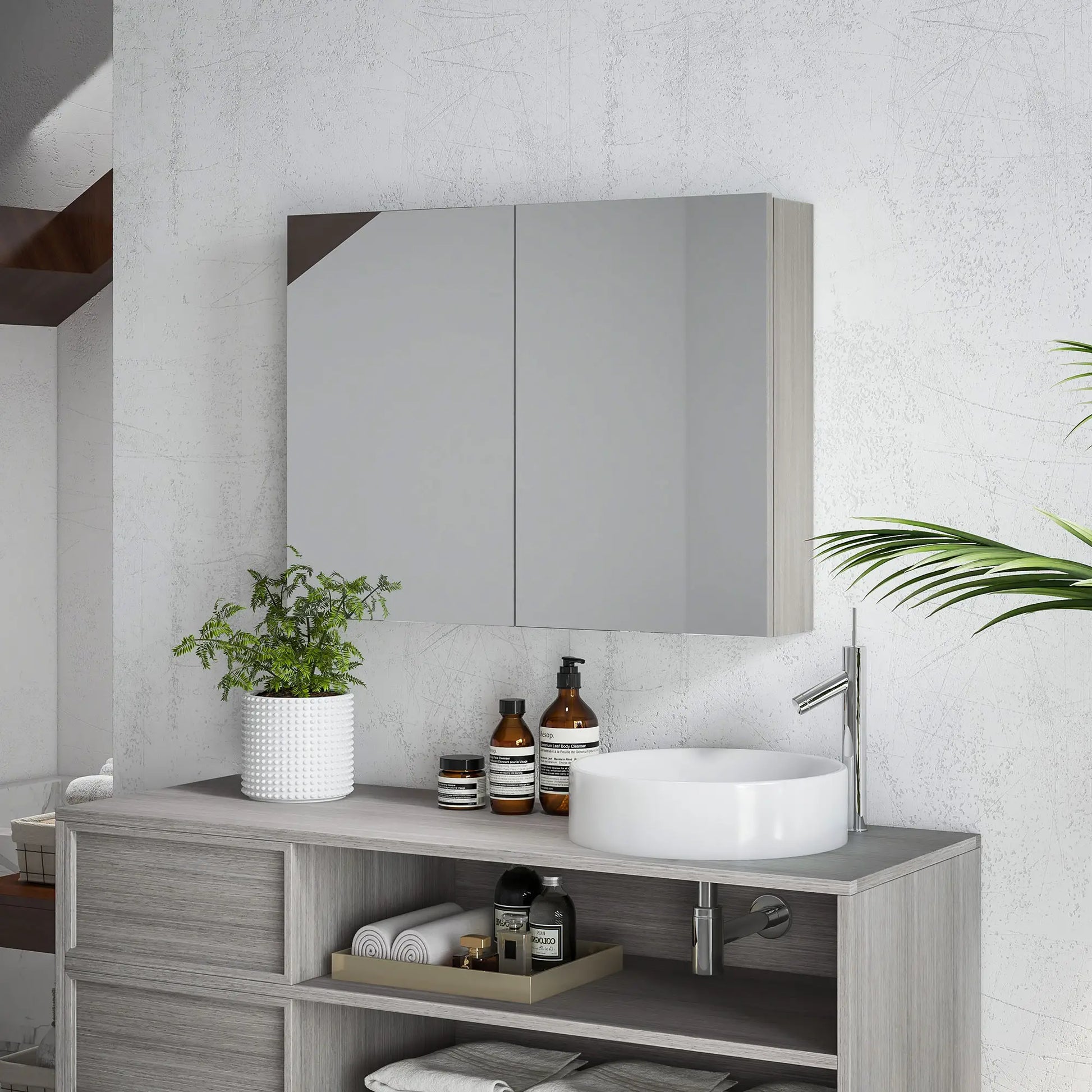 Wall-Mounted Bathroom Mirror Cabinet, Double Doors, Adjustable Shelf, Grey Mirror Medicine Cabinets at Gallery Canada