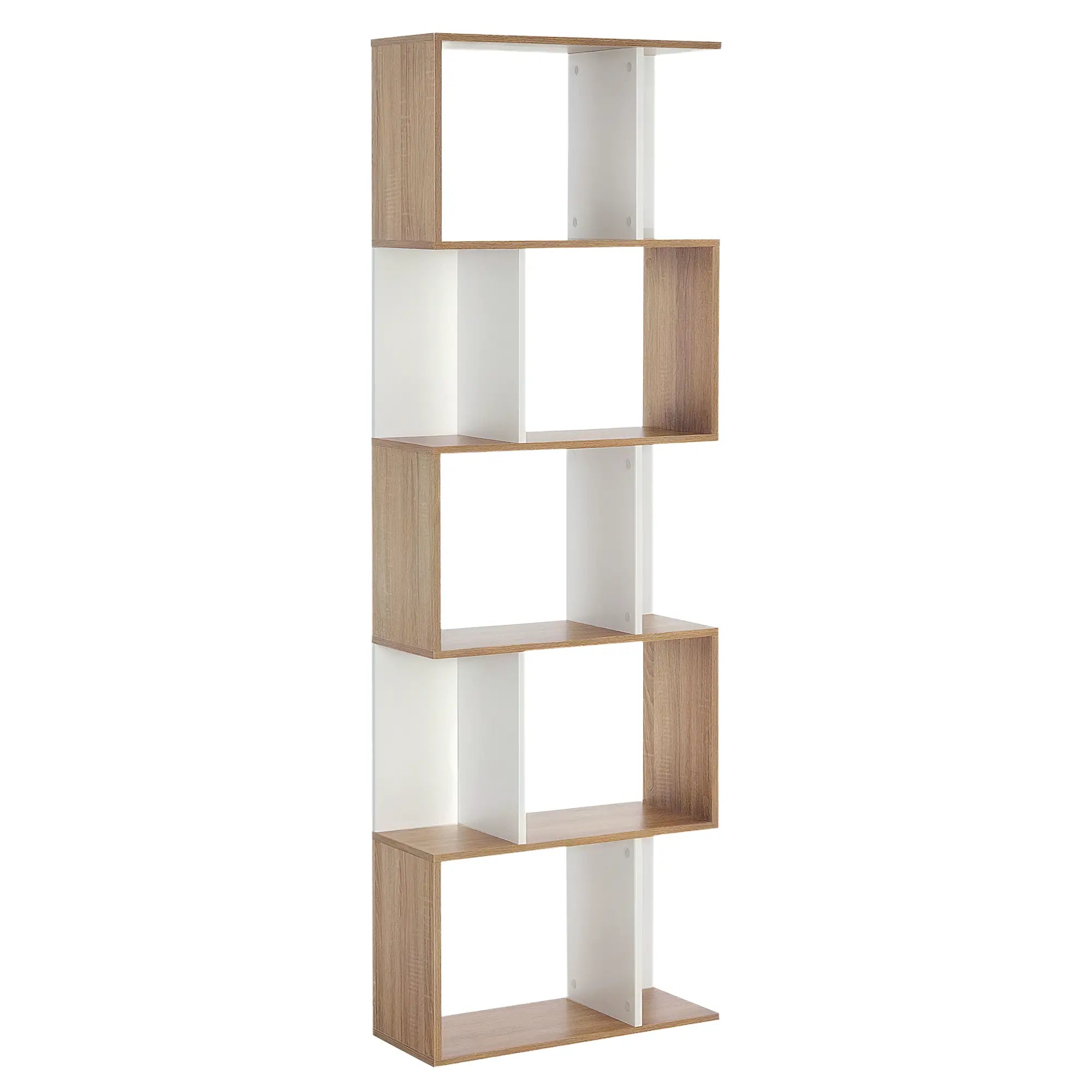 5-Tier Geometric Bookcase, Modern Room Divider, White Display Bookshelves White at Gallery Canada