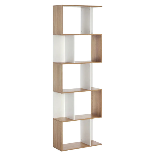 5-Tier Geometric Bookcase, Modern Room Divider, White Display Bookshelves White at Gallery Canada