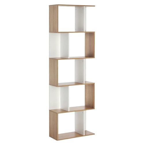 5-Tier Geometric Bookcase, Modern Room Divider, White