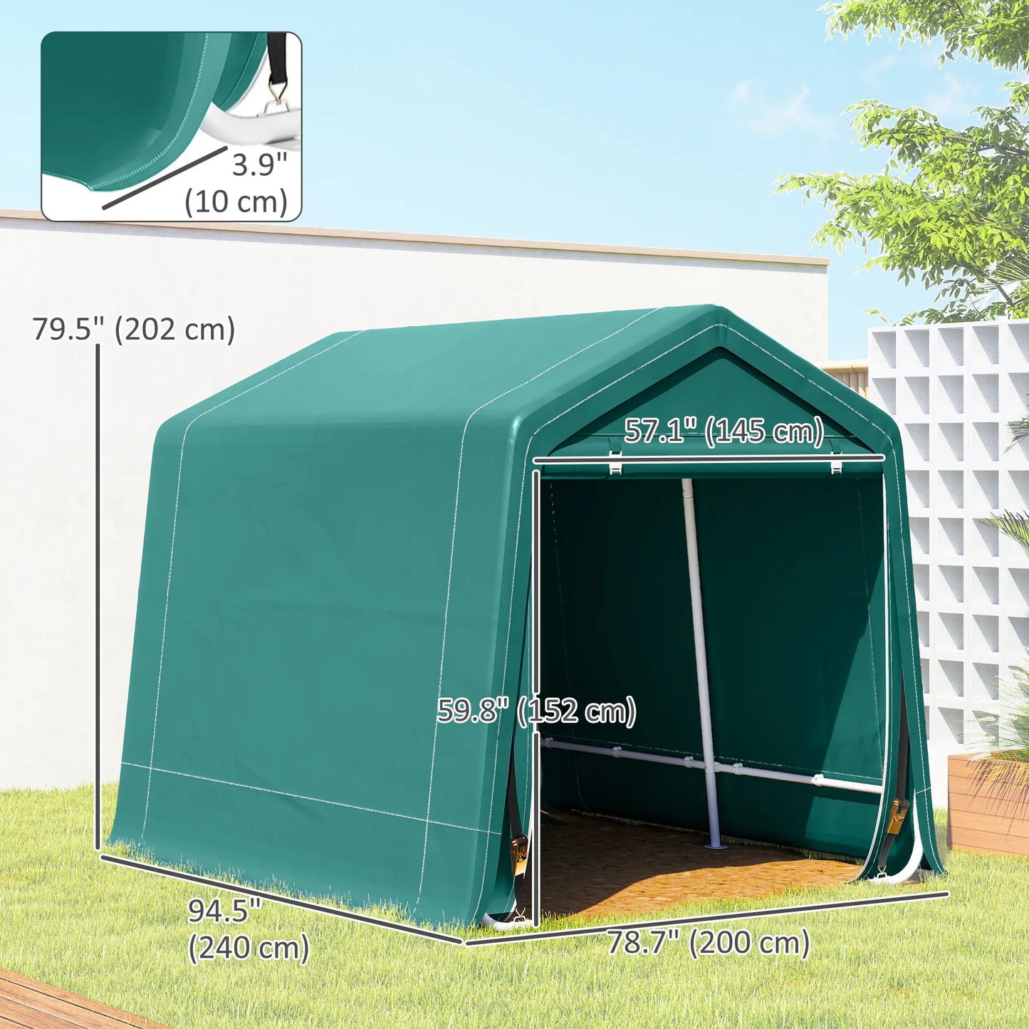 7.9' x 6.6' Garden Storage Tent, Metal Frame, Double Zipper Doors, Green Car Shelters at Gallery Canada