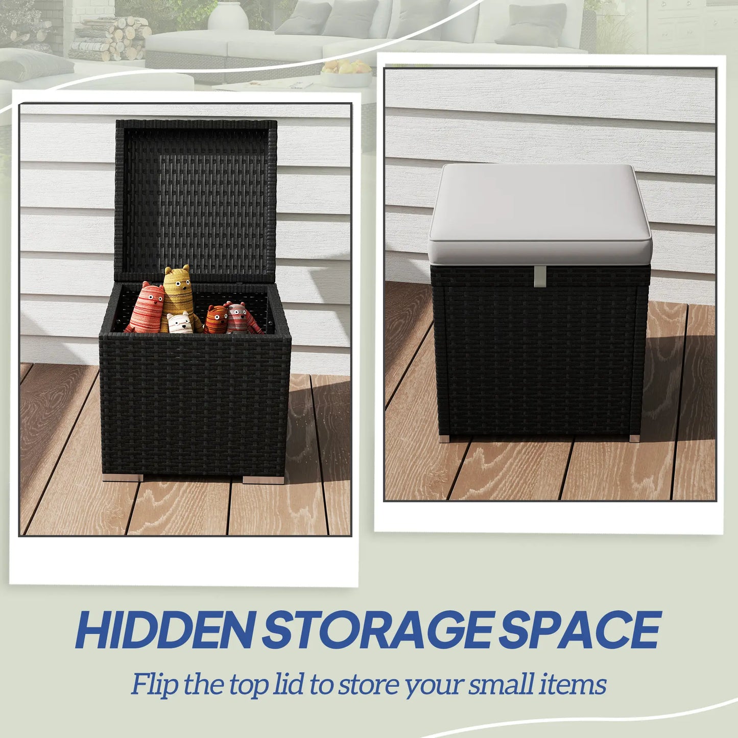2 Wicker Outdoor Ottomans with Storage, Removable Cushion, Grey Patio Furniture Sets at Gallery Canada