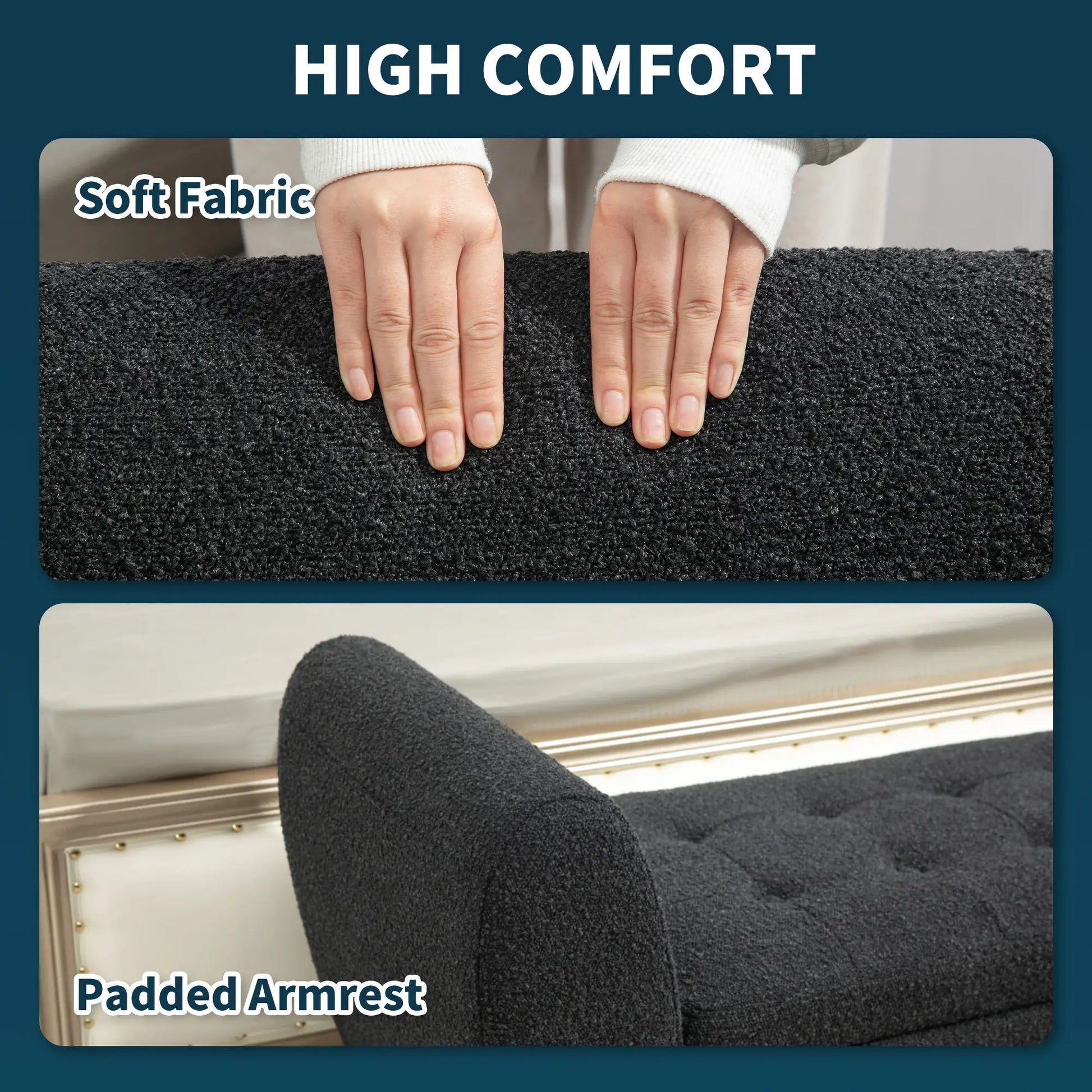 Upholstered Storage Bench with Arms, Modern Ottoman, Black Storage Ottomans & Benches at Gallery Canada