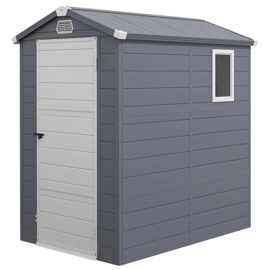 4.5' x 6' Plastic Garden Storage Shed, Latch Door, Vents, Dark Grey Sheds Dark Grey at Gallery Canada