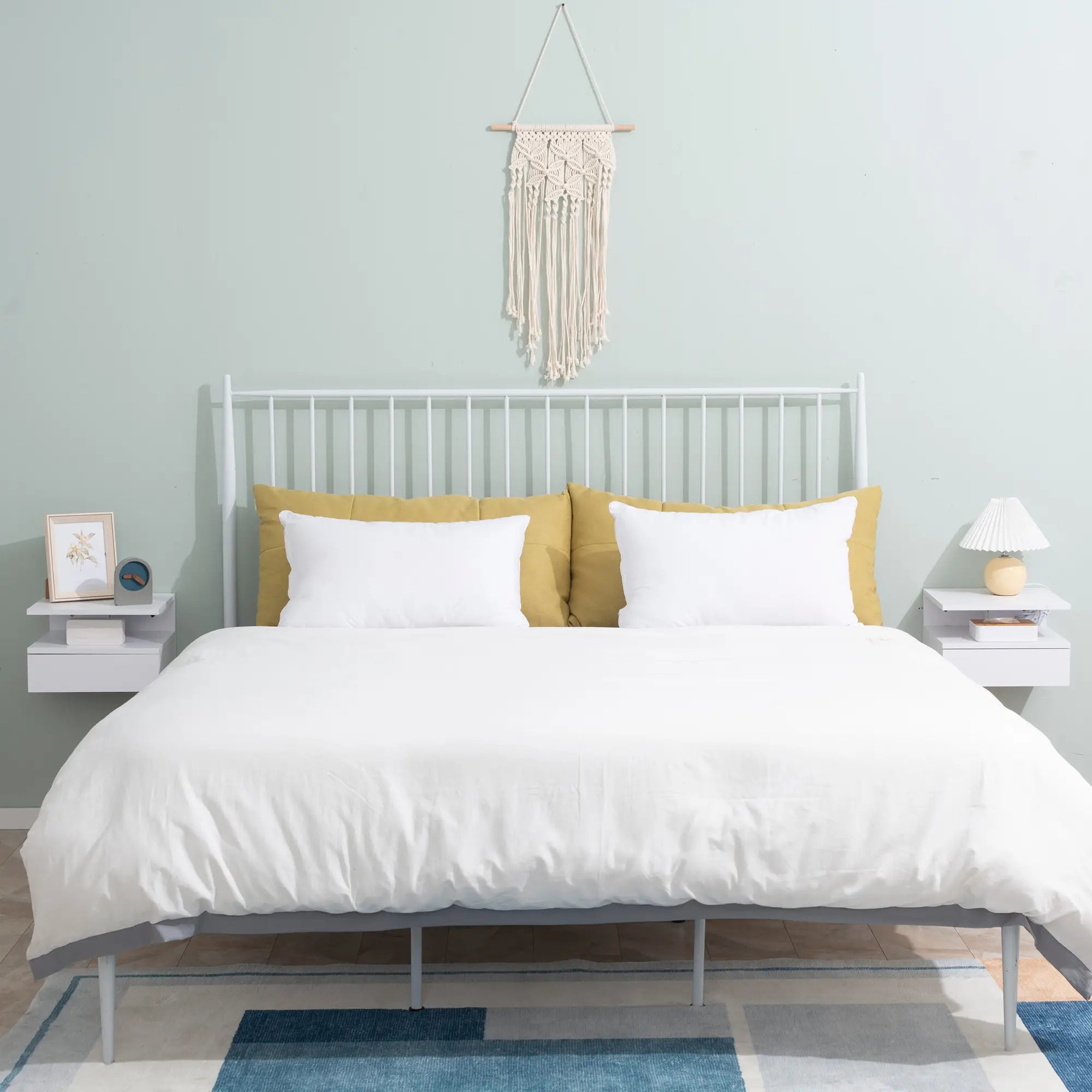 Floating Bedside Tables, Set of 2, Drawer and Open Shelf, White Bedside Tables at Gallery Canada